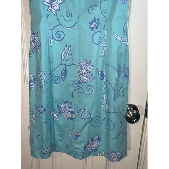 TIBI Vintage Blue Floral Pattern Sleeveless Spring Casual Shift Dress Size 4 - Picture 7 of 8